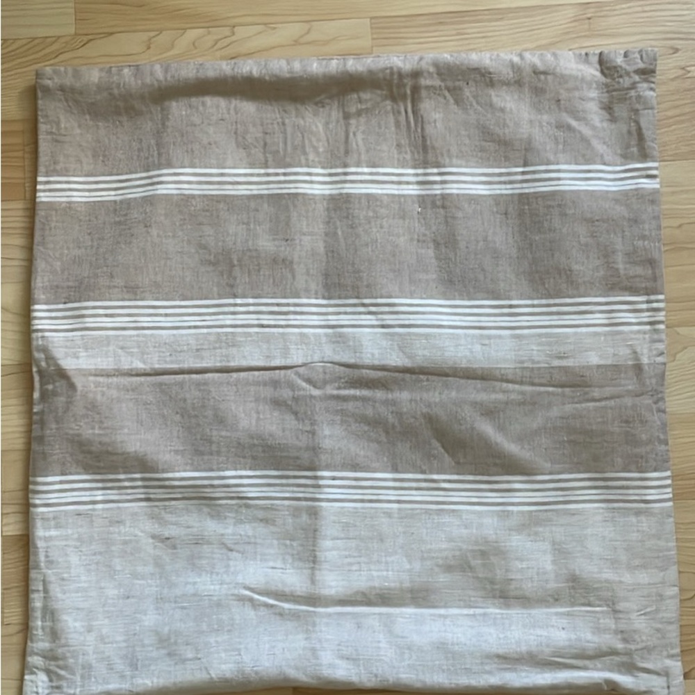 Striped Linen Pillow Cover with zipper in Beige and White Stripe 24x24